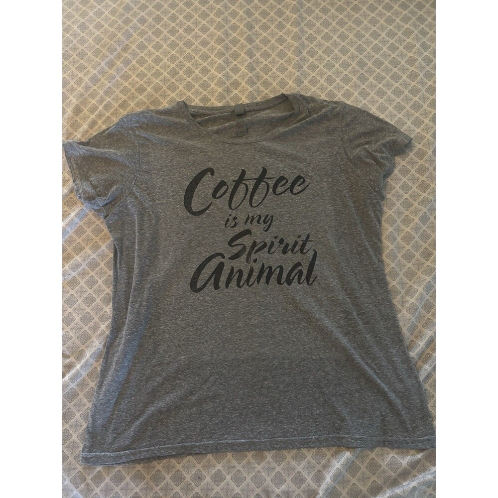 Instant Message Coffee Is My Spirit Animal Graphic T-Shirt Gray 2XL